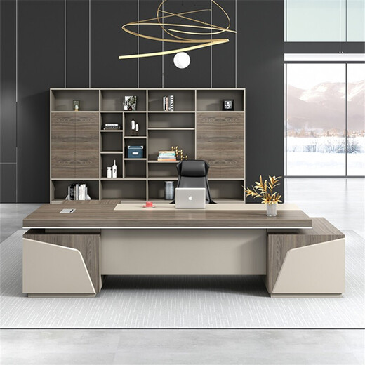 Nuoxiong Boss Desk President Desk Simple Modern Single Manager Desk Supervisor Desk Office Boss Desk and Chair Combination Morandi Color + Khaki Right Side Cabinet 3.2m Boss Desk + Chair + 3.2m Bookcase + Sofa