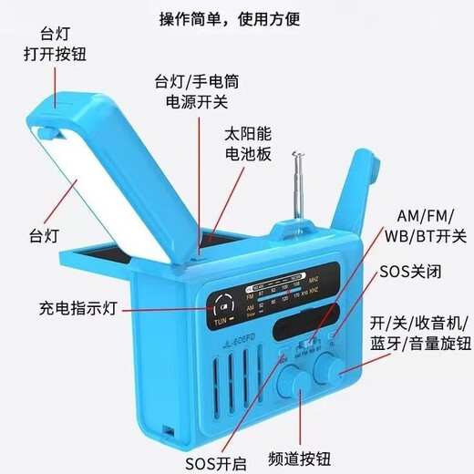 JANRYZONE Bluetooth multi-function radio hand crank power generation solar charging SOS lighting reading portable home disaster prevention military green