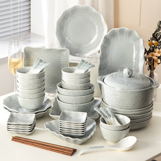 Dish and plate household tableware set 2024 new light luxury ins style simple modern Japanese housewarming underglaze dishes modern gray 38 pieces standard pack (dishwasher
