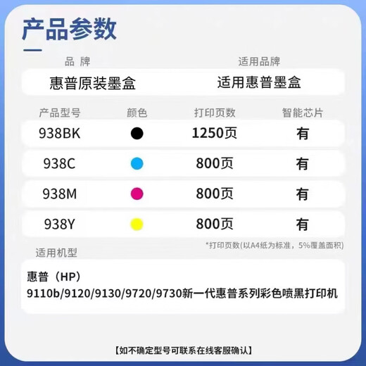 Adecuado para cartucho de tinta original HP HP938 color negro OJ9110b 9720 9120 9130 9730 impresora 938/938e cartucho de tinta original (cuatro colores 1 juego)