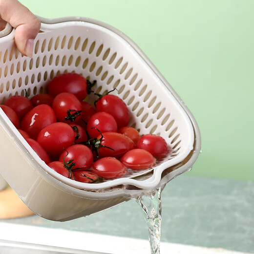 Baijie double-layer drain basket plastic drain basket artifact vegetable sink fruit plate household stackable hanging storage basket 6-piece set