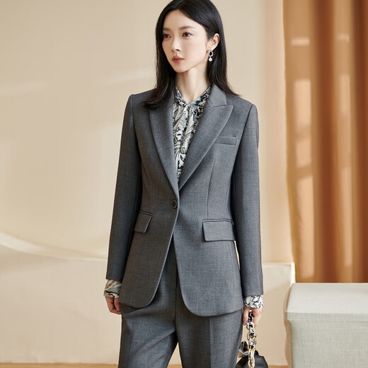 Misshine 2024 new commuter high-end gray suit long-sleeved one-button slim jacket for women 2677 gray / spot straight S
