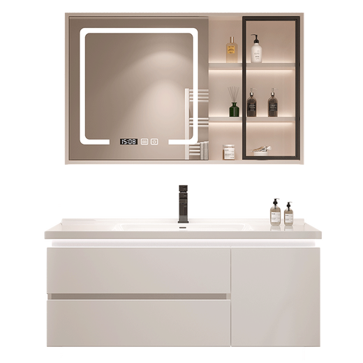 Renjuyi customized smart bathroom cabinet ceramic integrated basin 65/75CM 85/95 cm 105/115 cm washbasin 85CM smart square mirror default white wood grain color
