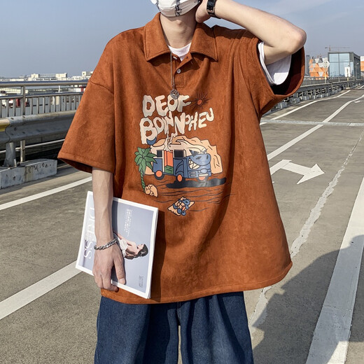 Shelley Jones美式polo衫男夏季重磅欧美高街ins潮流潮牌宽松青少年学生上衣服 橄榄绿 XL