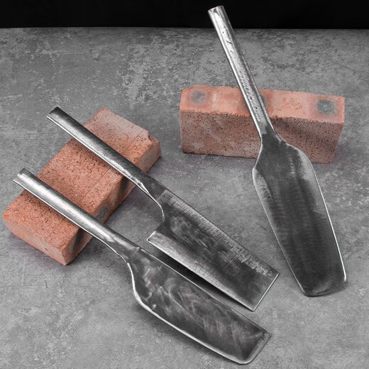 Lone Eagle Handmade Double-sided Brick Knife Manganese Steel Forged Single-sided Industrial Grade Tile Knife Smelted Mud Brick Construction Tools Wall-building Brick Knife STJ Handmade Brick Knife [Round Head] Single-sided 681g