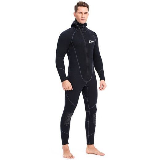 Swimming speed (Yon sub) YON SUB wetsuit one-piece thickened hooded wetsuit snorkeling suit 5mm winter swimming thermal suit cold-proof surfing suit black 5MM thickness L