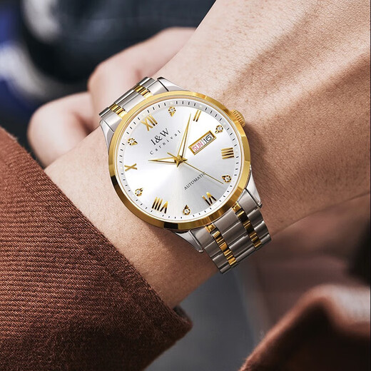 I/W Carnival Hwguoji Swiss berühmte Uhr Top Ten Marken Herren -Automatik mechanische Uhr Importierte Bewegung Doppelkalender Luminöser wasserdichte Uhr Aiwochi Jin Steel Band Weißer Boden + gleiches Modell + Exquisite Geschenkbox [679]