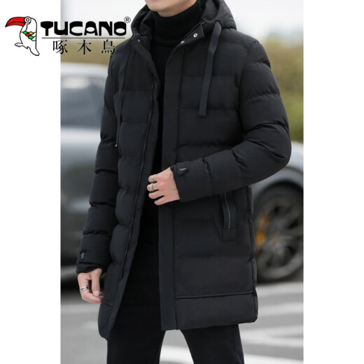 
Woodpecker winter medium-length 2024 new windproof down cotton hooded jacket for men young warm and fashionable slim cotton jacket for men 686 black M (approximately 75-105Jin [Jin equals 0.5 kg])