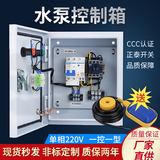 Boîte de commande de pompe à eau Chint 220, monophasé, positionnement du flotteur entièrement automatique, contrôleur de pompage et des eaux usées, boîte de distribution extérieure domestique, modèle ordinaire 2,2 kW