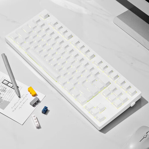 腹灵mk870pro黑莓侧刻机械键盘蓝牙有线无线客制化电脑游戏静音办公 【三模】白色面Pro+纯白侧刻 TTC快银轴V2【触发更快】 87键
