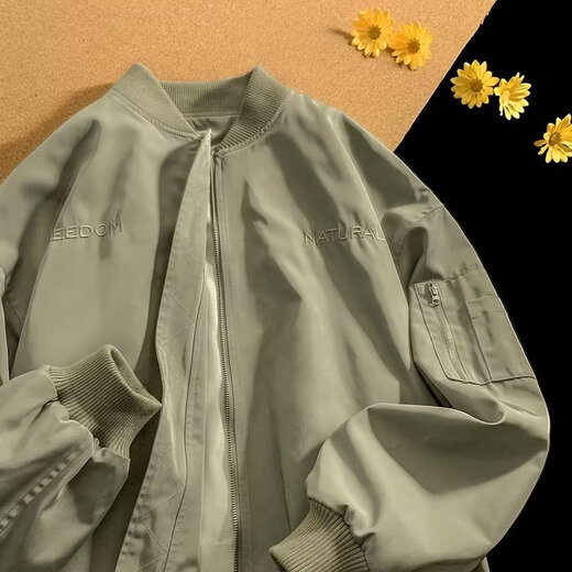 简方位美式街头复古棒球服男春秋新款小众设计感潮牌宽松飞行员夹克外套 乐淘淘-7374灰色 M