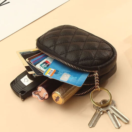 Jiemo 2024 Nuevo bolso de doble capa Bags Bold de cuero genuino Mini billetera Bolsa Moned Moned Modetera Modelo negro-Material impermeable anti-Magnético Anti-theft Material impermeable