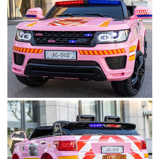 No play, children's electric car, police car, battery car, can be seated, remote control, self-driving toy car, children's day birthday gift, four-wheel drive black-flagship + leather seat soft tire