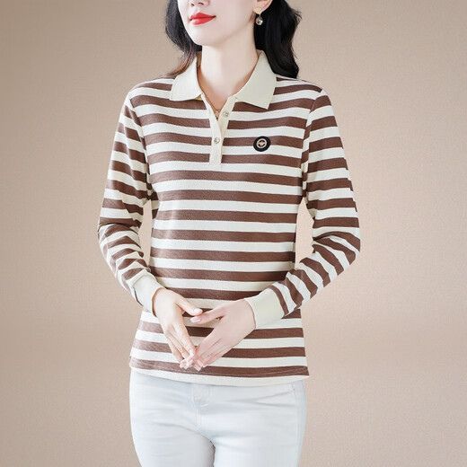 Fangluyu Langarmed T-Shirt für Frauen im Frühjahr und Herbst neuer Stil der Mutter des mittleren Alters mittleren Alters High-End-Baumwoll-Revers-Polo-Hemd Casual T-Shirt Lose T-Shirt 6636 Olive Green One Size M empfohlen, 85-95 Jin zu tragen [Jin gleich 0,5 kg]
