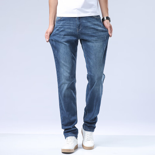 Bosch Fort Flying Fish Jeans Summer Wash Blue Zipper Men's Casual Straight-Packard All-Match Pants 15780 Blue 15780 36