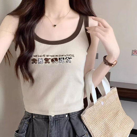 俞兆林美式复古吊带工字小背心女夏秋季刺绣短款辣妹外穿遮副乳打底内搭 YZL-DD289美式复古【浅杏】 L
