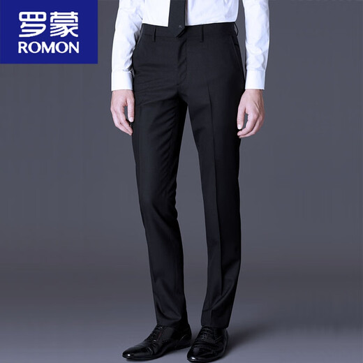ROMON suit men's dark gray groom's wedding slim suit business casual groomsmen wedding formal professional suit two-button navy blue side double slit suit + trousers XL 180