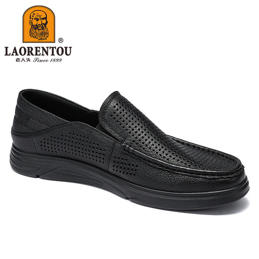 Alter Mann des Mannes (Laorentou) Herrenschuhe Sommergeschäft Casual Schuhe Low Top Schuhe Schaffellschatzhocker Füße Hollow Hole Schuhe atmungsbeheichte leichte Lederschuhe Ll12132 Black 42