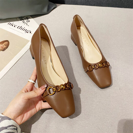 GIRLSBRAVO thick heel single shoes for women 2023 new style not tiring feet soft sole square toe medium high heel shallow mouth black work shoes commuter women's shoes brown free shipping insurance 38 GIRLSBRAVO thick heel single shoes for women 2023 new style not tiring feet soft sole square toe medium high heel shallow mouth black work shoes commuter women's shoes brown free shipping insurance 38