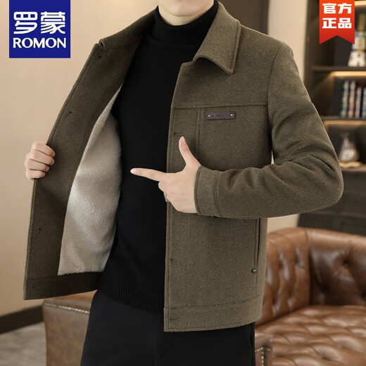 ROMON's new autumn and winter woolen jacket men's Korean style slim lapel plus velvet thickened short coat coat trendy plus velvet brown thickened 2XL 135-150Jin Jin is equal to 0.5 kg