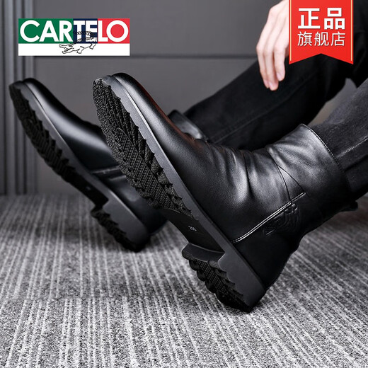 Cartelo Leder Martin Boots Herren Frühling atmungsablöschbar Chelsea Stiefel hohe Top Lederschuhe Britische Business Stiefel mit mittlerer Top Herren Lederstiefel Schwarz 39