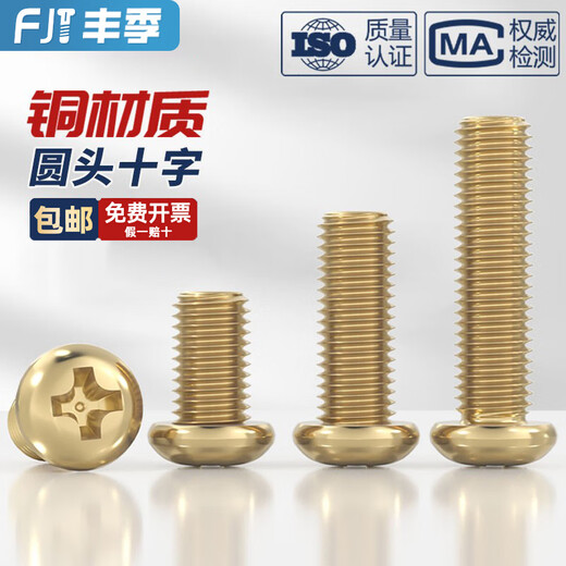 Fengji national standard pure brass round head cross head screw pan head machine screw accessories M2M3M4M5M6M8mm M3*10 50 pieces