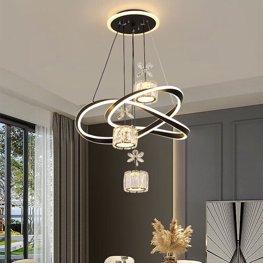 Dunjia restaurant chandelier 2025 new modern simple light luxury crystal lamp high-end bedroom chandelier Guangdong Zhongshan lamp 2099 white/A crystal cylindrical lampshade three-color dimming (no remote wall switch control)