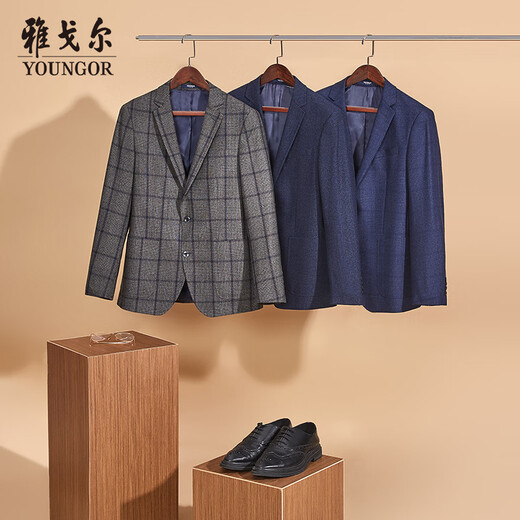 雅戈尔（YOUNGOR）单西男一粒单排扣修身版休闲西服男西服外套羊毛混纺舒适易打理 VXXX215103FLY藏青 L 175/96A