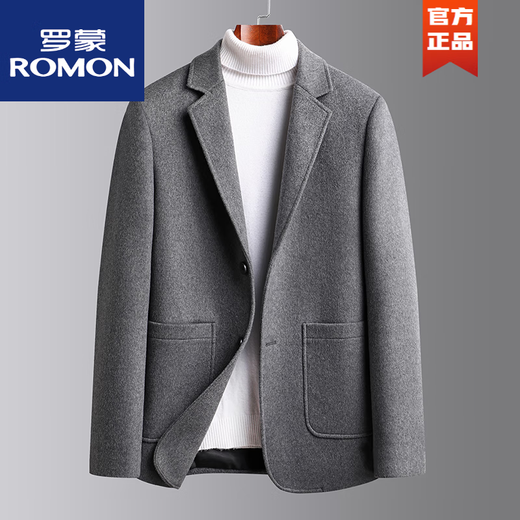 罗蒙（ROMON）毛呢大衣男短款秋冬季男士羊毛韩版西装外套上衣休闲羊毛西服新品 20211黑色【春秋】 薄款 2XL 建议135-145斤