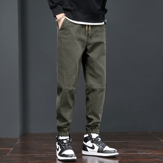 Charluoel Casual Hosen Herren Frühlings- und Herbststil Hosen Herren Krawatten Harem Hosen Sporthosen Herren Neun-Punkte-Tide Long Hosen 689 Military Green L (110-125jin [Jin gleich 0,5 kg]))