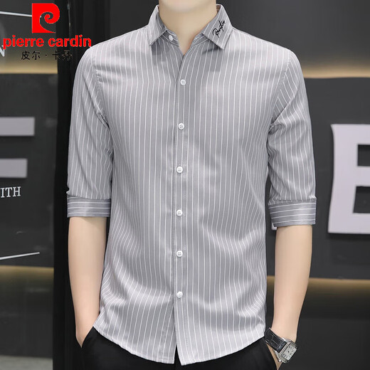 Pierre Cardinal Summer Quarter Sheive Shirt Men Business Casual Five Points Mid-Mareved Striped Shirte's Top Handsome Shirt Trendy 683 White L