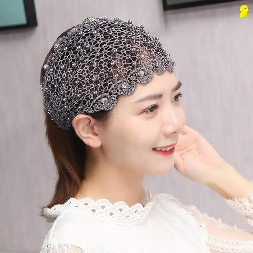 Qinhenghui Guaranteed Price Mesh Headband for Covering Gray Hair French Hong Kong Style Cover Broken Hair Covering Artifact Cutout Main Picture Style. Beaded Flowers Brown