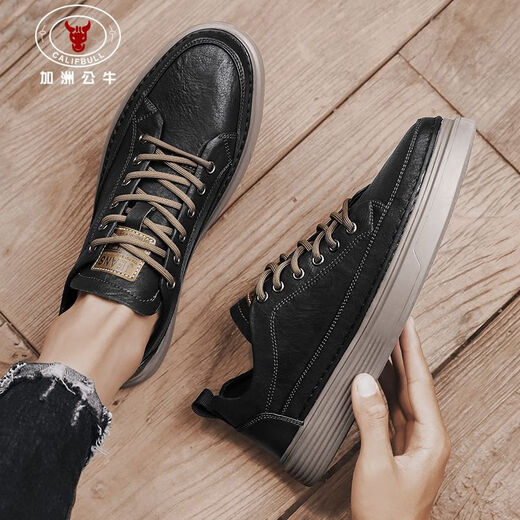 California Bull (Calif Bull) Herrenschuhe Casual Schuhe Summer Casual Leder Schuhe Britische Arbeitsstiefel dicker alleinerhöhenhanzer Schuhe Herren schwarz braun 41