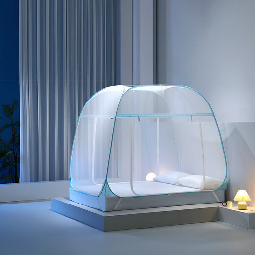 Mercury Home Textile Mosquito Net A-Class Mongolian Mosquito Net Home Anti-fall Mosquito Net Student Dormitory Encrypted Three Doors Summer Rosemary Square Top Mongolian Yurt (Baby Blue) 200cm*180cm*170cm
