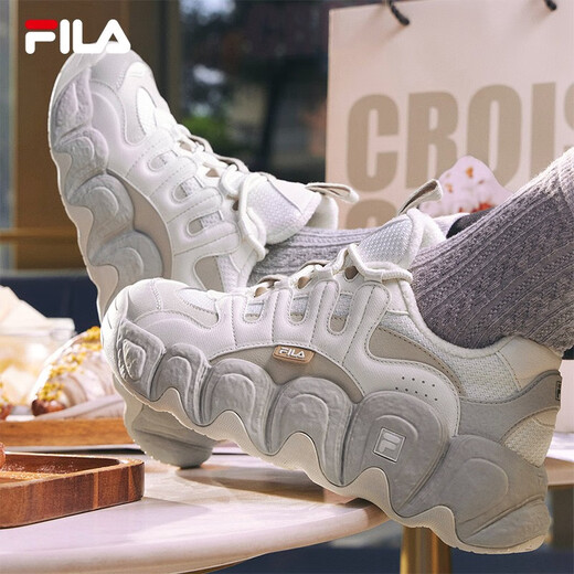 FILA Croissant Shoes Sneakers Women's Casual Shoes Dad Shoes Thick Sole Shoes Tofu White/Oatmeal Color-TO 38