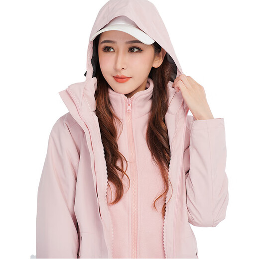 BRELRMON韩版冲锋衣女男防风户外防寒三合一保暖可拆卸滑雪登山服夹克外套 HS12805粉色-女 XL
