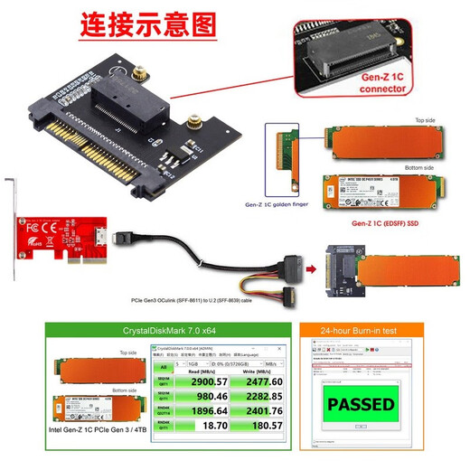 CYPCIE4.0扩展Gen-Z 2C PM983 E1.L S GEN-Z E1.S转SFF-8639 EDSFF-1C接口E1S SSD转U.2 默认描述