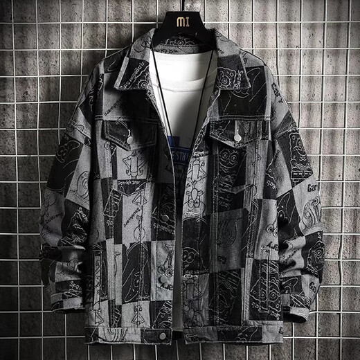 JIAYE Working denim jacket men's spring and autumn new casual and handsome American loose jacket men's trendy black jacket black XL 170-175cm [130-150Jin [Jin equals 0.5 kg]]