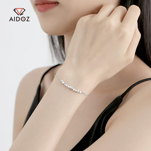 Aido Diamond Platinum Small Sugar Cube Bracelet Women's PT950 Platinum Broken Gold Bundy Beads Transfer Beads Gift for Girlfriend Full Cross Chain 3.7-3.9 Grams