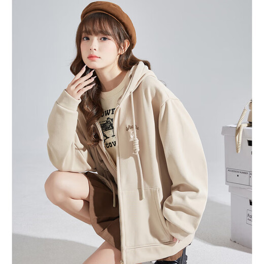 TonLion 2025 Knitted Jacket Women's Casual Sweater Cardigan Hooded Top Velvet Style/Light Khaki M