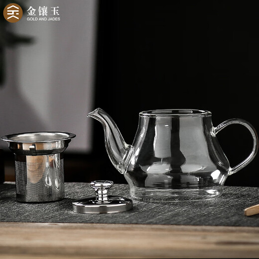Gold inlaid jade teapot, heat-resistant glass teapot, Kung Fu tea set, filter liner, Yafeng teapot 500ml