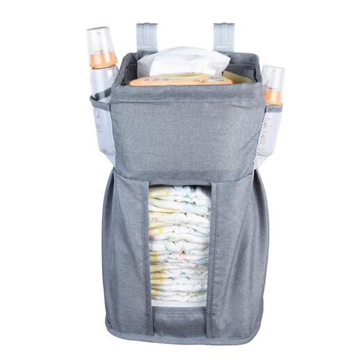 
Leer baby cot storage bag game fence hanging bag bed guardrail diaper bag bed edge bed diaper storage bottle holder gray (single layer model)