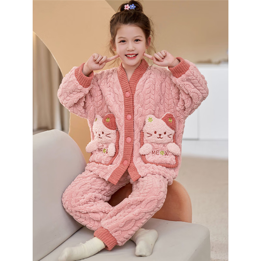 Yuan Nationality Kapibala Girls Pajamas 2024 Новая коралловая бархата с утолщенными детскими девочками осень и зимняя фланель домашняя одежда LDE6621 Код Капибала [145-155 см. Вес 60-80JIN [Джин равен 0,5 кг]