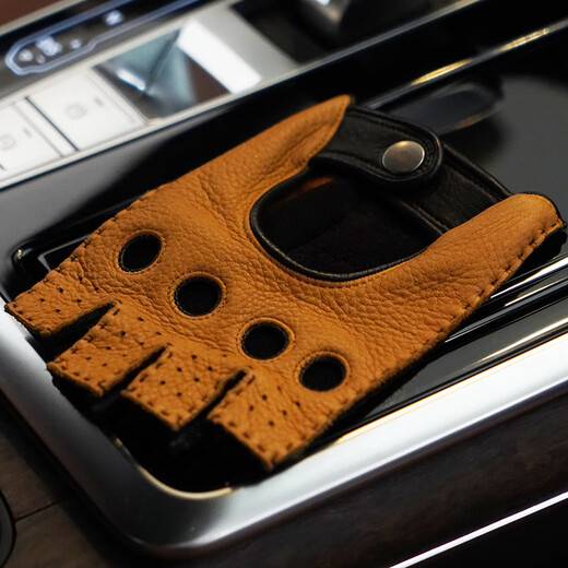 Lootis NOOLDERS men's half-finger retro driving deerskin gloves retro motorcycle riding driving gloves half thin camel L size