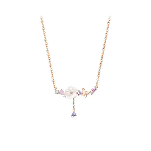 Fakou Butterfly Flower Necklace for Women Rose Gold Designer Dress Silver Clavicle Chain Birthday Gift for Girlfriend and Wife Butterfly Flower Necklace