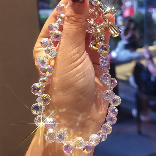 Dipur Light Luxury Chaîne de téléphonie mobile Lanyard poignet Couleur courte transparente Crystal Crystal Per perlé à la main Anti-Lost Chaîne de téléphonie mobile Lanyard Anti-Lost Chaîne de téléphonie mobile Lanyard Téléphone mobile Décoration suspendue