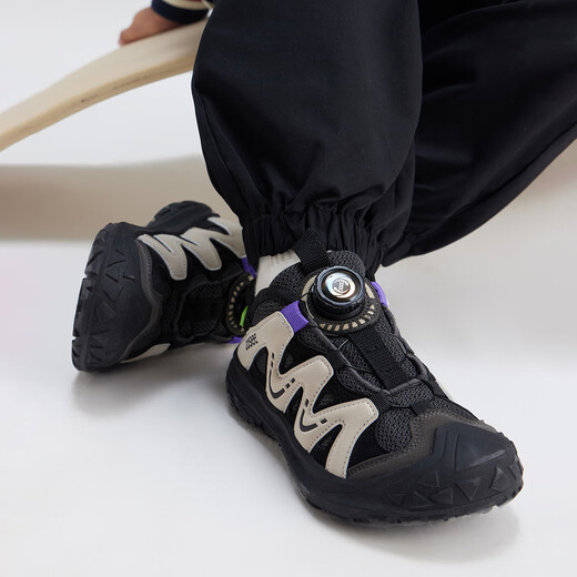 Zapatillas de zapatillas para niños zuoxi boys 2025 nuevo botón de malla funcional transpirable stream rastreando zapatos negros 31