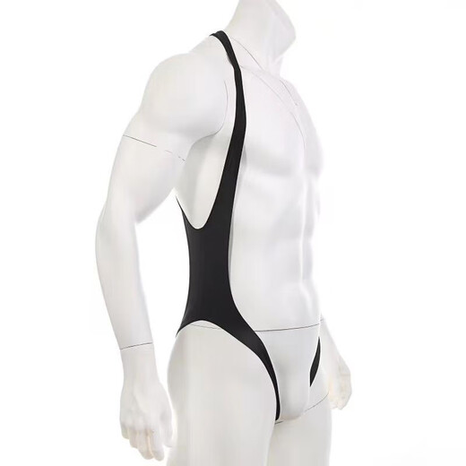 Men's low waist hollow high elastic bikini double thong underwear integrated hollow shaping one-piece briefs black 1 single size