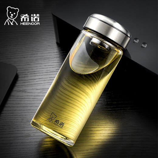 Copa de té de una sola capa de vidrio Sino con malla de filtro para hombres y mujeres a gran capacidad portátil a prueba de disturbios y copa de cristal resistente al calor XN-6193 (280 ml de color verdadero)
