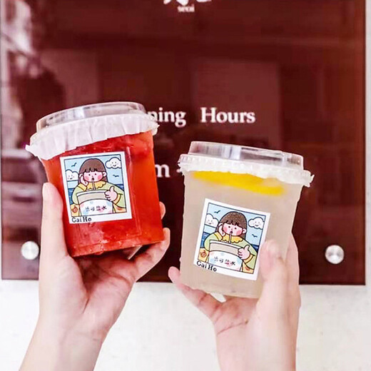 Quanshi Disposable PET Drink Cups with Lid 500ml*20 Sets Plastic Cup Dudu Cups with Straws and Leak-proof Paper Stickers